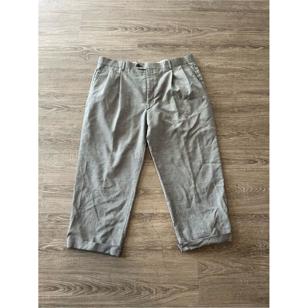 Joseph & Feiss Wool Dress Pants Mens 40 Gray Houndstooth Pleated Cuffed Fancy